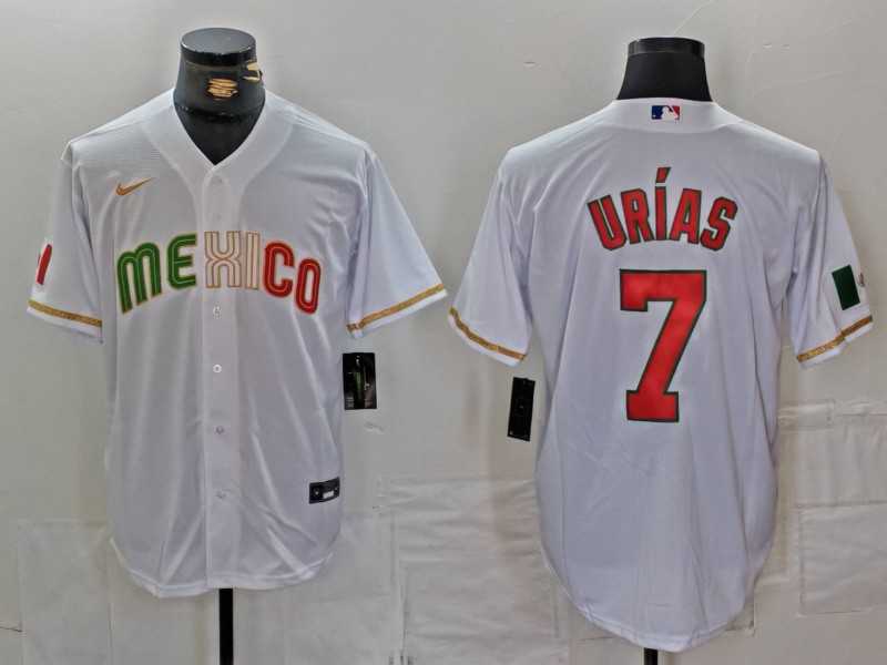 Mens Mexico Baseball #7 Julio Urias 2023 White World Classic Stitched Jersey